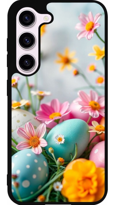 Coque Samsung Galaxy S23 FE - Silicone rigide noir Easter 2026 Eggs with flowers