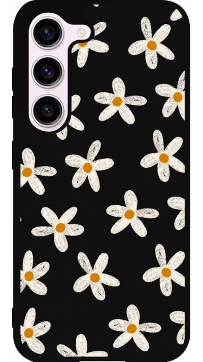 Coque Samsung Galaxy S23 FE - Silicone rigide noir Easter 2024 white on black flower