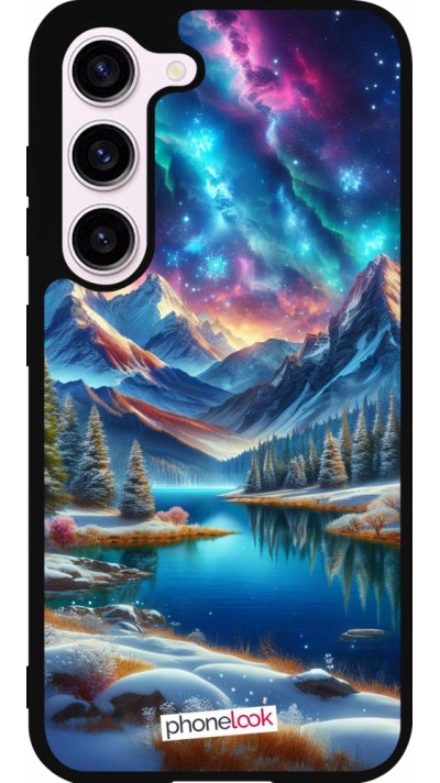 Coque Samsung Galaxy S23 FE - Silicone rigide noir Fantasy Mountain Lake Sky Stars