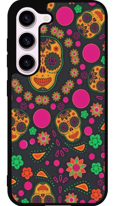 Samsung Galaxy S23 FE Case Hülle - Silikon schwarz Halloween 22 colorful mexican skulls