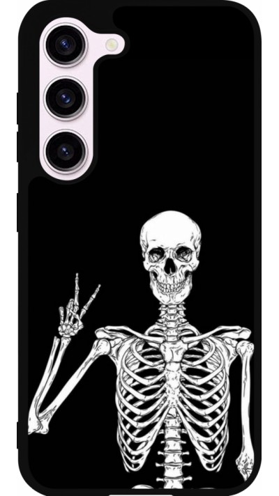 Coque Samsung Galaxy S23 FE - Silicone rigide noir Halloween 2023 peace skeleton
