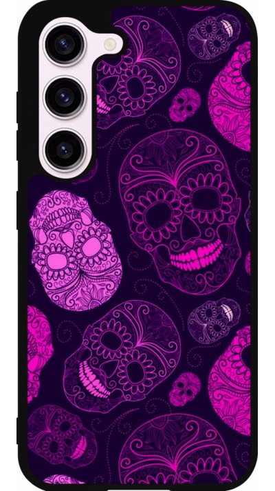 Coque Samsung Galaxy S23 FE - Silicone rigide noir Halloween 2023 pink skulls