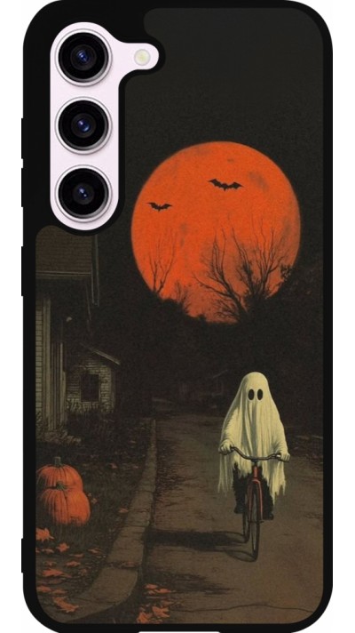 Coque Samsung Galaxy S23 FE - Silicone rigide noir Halloween 2025 Ghost on a bicycle
