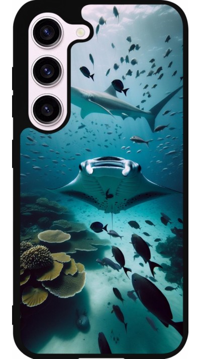 Coque Samsung Galaxy S23 FE - Silicone rigide noir Manta Lagon Nettoyage