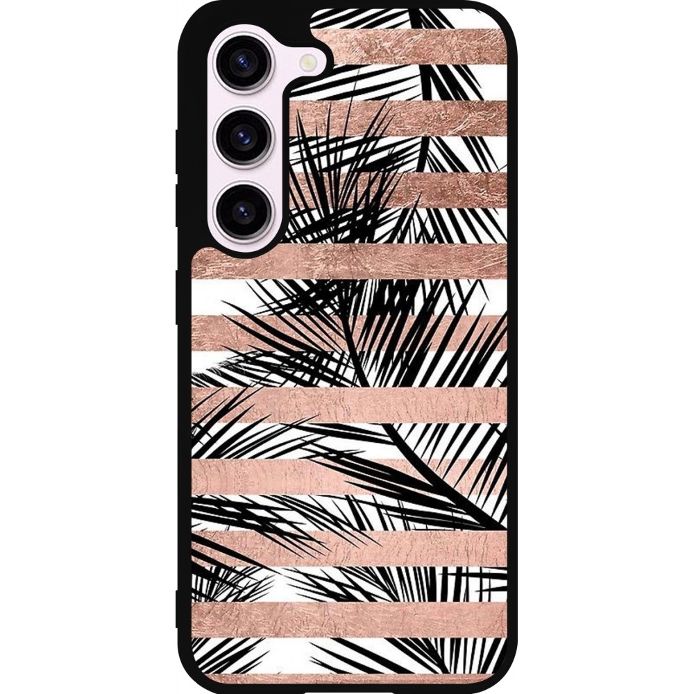 Samsung Galaxy S23 FE Case Hülle - Silikon schwarz Palm trees gold stripes
