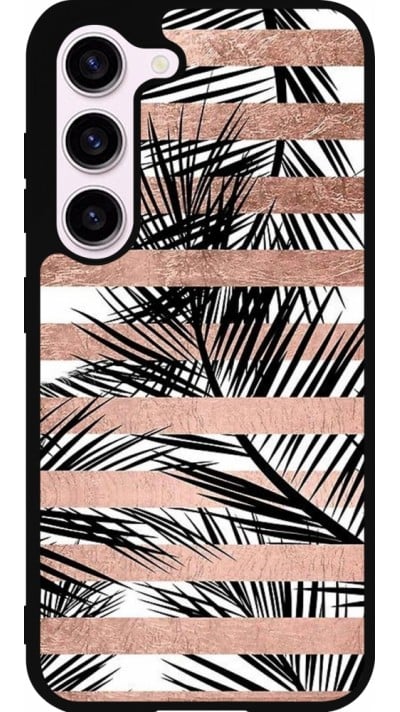 Coque Samsung Galaxy S23 FE - Silicone rigide noir Palm trees gold stripes