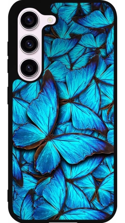 Coque Samsung Galaxy S23 FE - Silicone rigide noir Papillon bleu