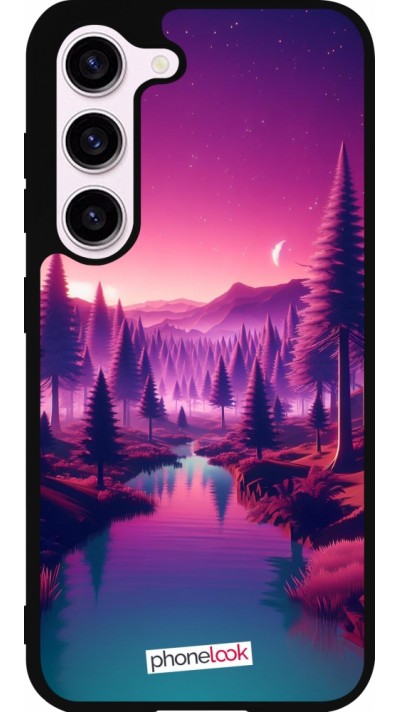 Coque Samsung Galaxy S23 FE - Silicone rigide noir Paysage Violet-Rose