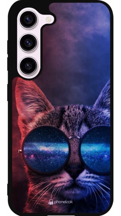 Samsung Galaxy S23 FE Case Hülle - Silikon schwarz Red Blue Cat Glasses