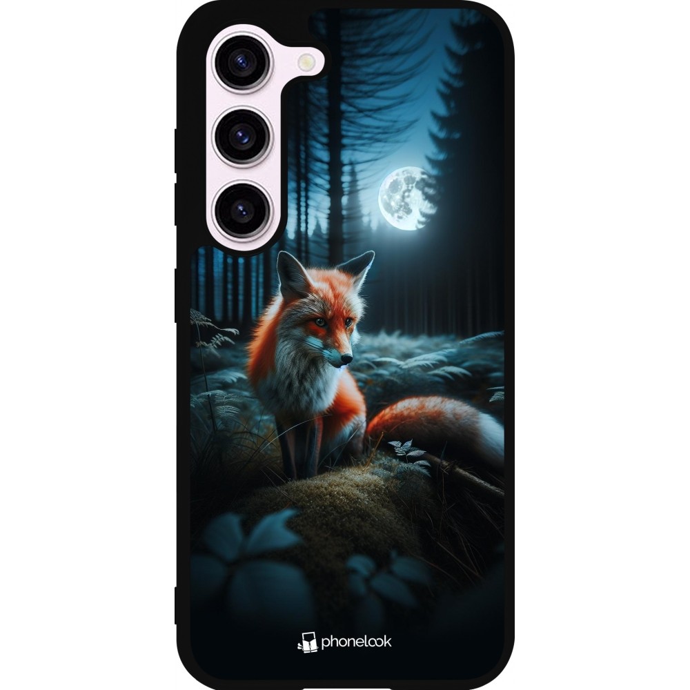 Coque Samsung Galaxy S23 FE - Silicone rigide noir Renard lune forêt