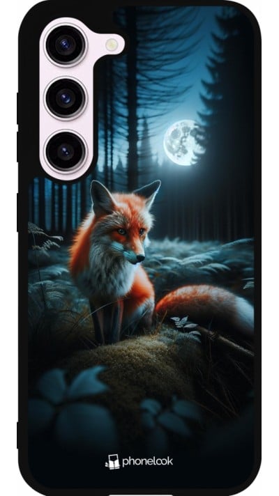 Coque Samsung Galaxy S23 FE - Silicone rigide noir Renard lune forêt