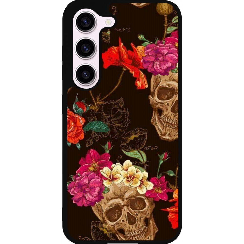 Samsung Galaxy S23 FE Case Hülle - Silikon schwarz Skulls and flowers