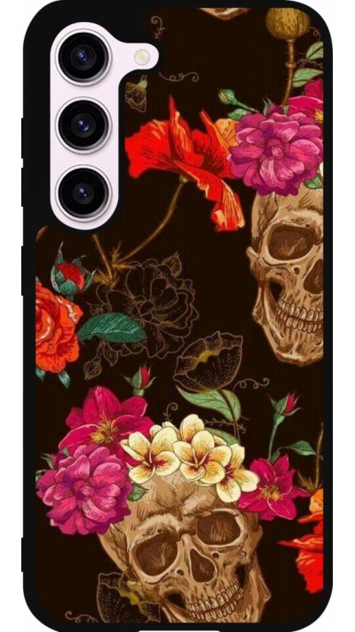 Coque Samsung Galaxy S23 FE - Silicone rigide noir Skulls and flowers