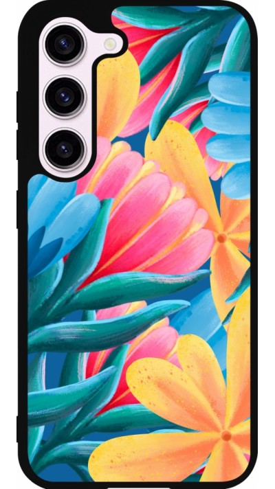 Samsung Galaxy S23 FE Case Hülle - Silikon schwarz Spring 23 colorful flowers