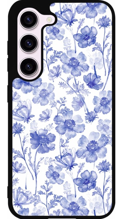 Coque Samsung Galaxy S23 FE - Silicone rigide noir Spring 23 watercolor blue flowers