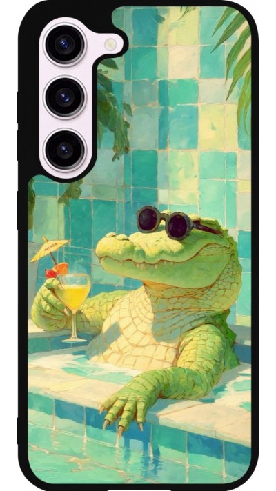 Coque Samsung Galaxy S23 FE - Silicone rigide noir Crocodile in the swimming pool Summer 2026
