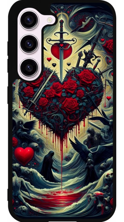 Coque Samsung Galaxy S23 FE - Silicone rigide noir Dark Love Coeur Sang