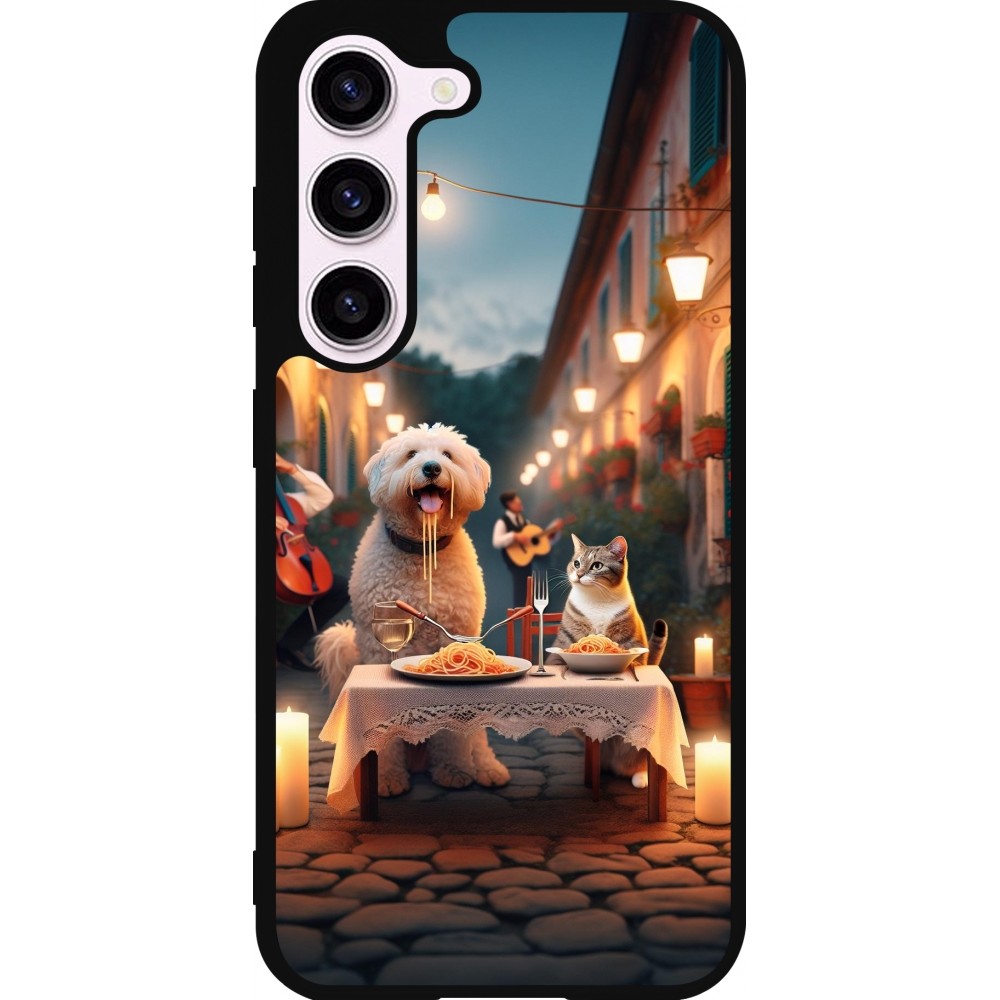 Samsung Galaxy S23 FE Case Hülle - Silikon schwarz Valentin 2024 Hund & Katze Kerzenlicht