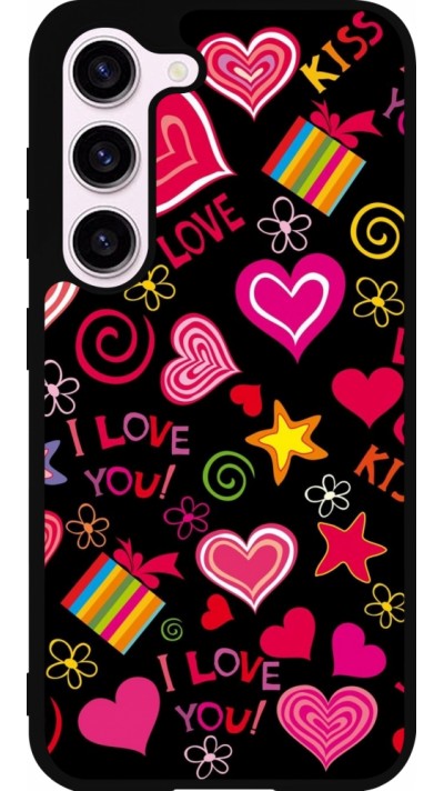 Coque Samsung Galaxy S23 FE - Silicone rigide noir Valentine 2023 love symbols