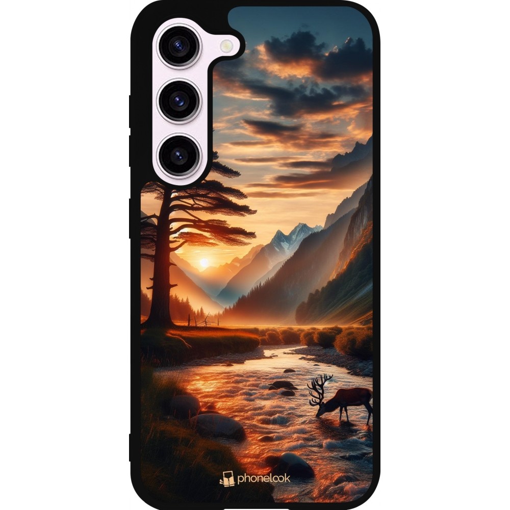 Samsung Galaxy S23 FE Case Hülle - Silikon schwarz Tal Sonnenuntergang Hirsch Baum