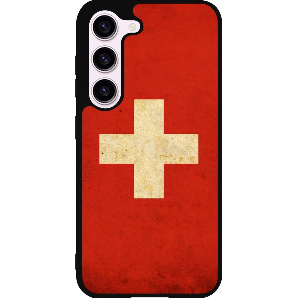 Coque Samsung Galaxy S23 FE - Silicone rigide noir Vintage Flag SWISS