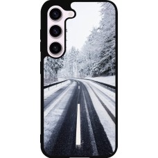 Coque Samsung Galaxy S23 FE - Silicone rigide noir Winter 22 Snowy Road