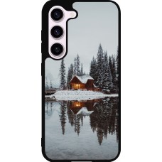 Coque Samsung Galaxy S23 FE - Silicone rigide noir Winter 25 Winter house forest afternoon