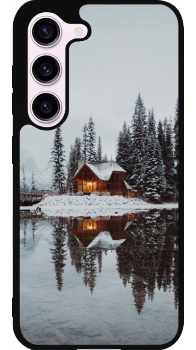 Coque Samsung Galaxy S23 FE - Silicone rigide noir Winter 25 Winter house forest afternoon