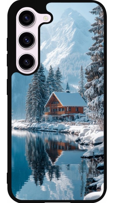 Coque Samsung Galaxy S23 FE - Silicone rigide noir Winter 25 Winter house forest day