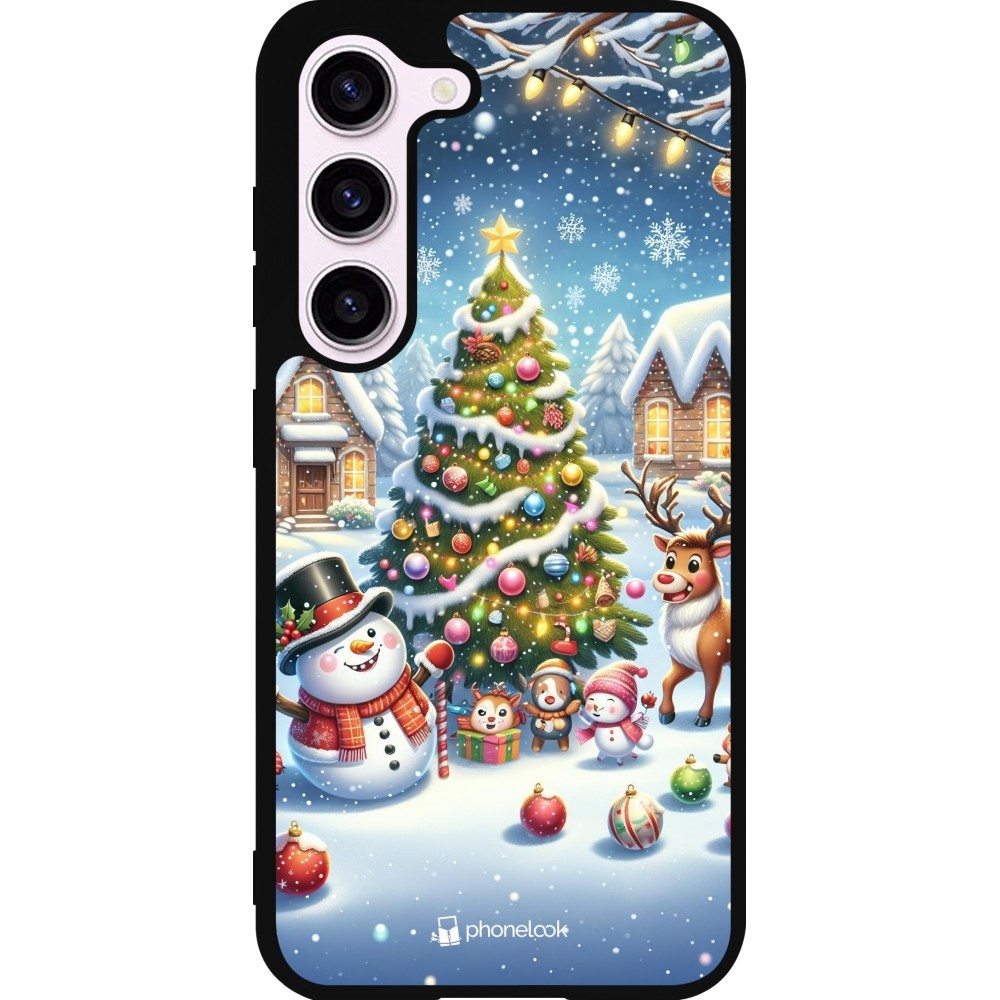 Samsung Galaxy S23 FE Case Hülle - Silikon schwarz Weihnachten 2023 Schneemann und Tannenbaum
