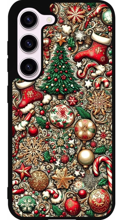 Coque Samsung Galaxy S23 FE - Silicone rigide noir Noël 2023 micro pattern