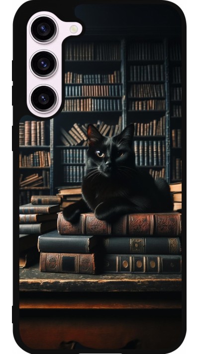 Coque Samsung Galaxy S23+ - Silicone rigide noir Chat livres sombres
