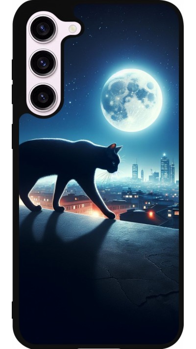 Samsung Galaxy S23+ Case Hülle - Silikon schwarz Schwarze Katze unter dem Vollmond