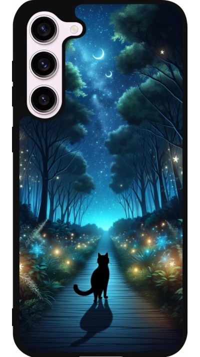 Coque Samsung Galaxy S23+ - Silicone rigide noir Chat noir promenade