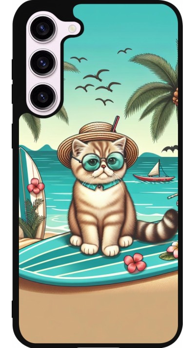 Coque Samsung Galaxy S23+ - Silicone rigide noir Chat Surf Style