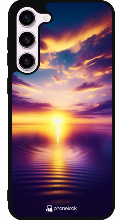 Coque Samsung Galaxy S23+ - Silicone rigide noir Coucher soleil jaune violet