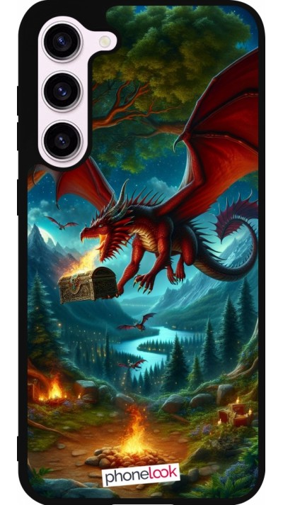 Coque Samsung Galaxy S23+ - Silicone rigide noir Dragon Volant Forêt Trésor