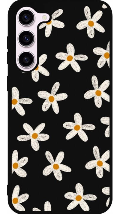 Coque Samsung Galaxy S23+ - Silicone rigide noir Easter 2024 white on black flower
