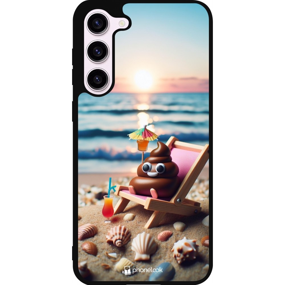 Samsung Galaxy S23+ Case Hülle - Silikon schwarz Kackhaufen Emoji auf Liegestuhl