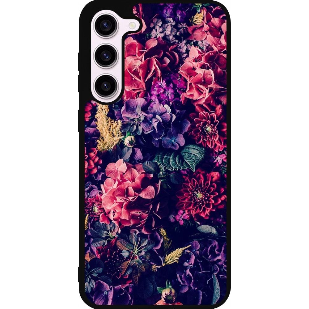 Samsung Galaxy S23+ Case Hülle - Silikon schwarz Flowers Dark