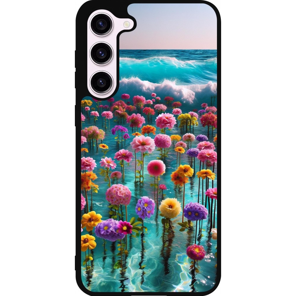 Samsung Galaxy S23+ Case Hülle - Silikon schwarz Blumenmeer Wellen