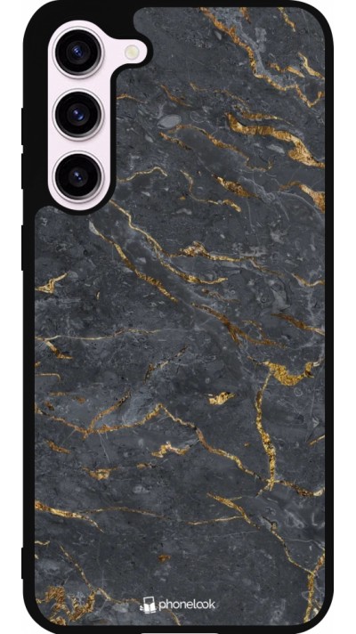 Coque Samsung Galaxy S23+ - Silicone rigide noir Grey Gold Marble