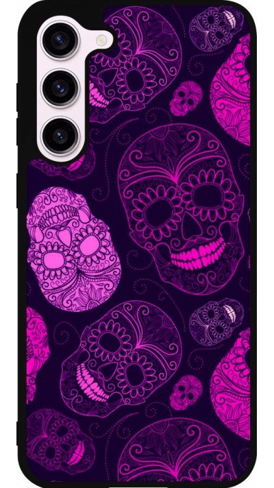 Coque Samsung Galaxy S23+ - Silicone rigide noir Halloween 2023 pink skulls