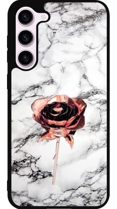 Coque Samsung Galaxy S23+ - Silicone rigide noir Marble Rose Gold