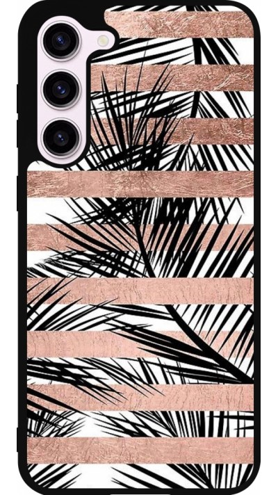 Coque Samsung Galaxy S23+ - Silicone rigide noir Palm trees gold stripes