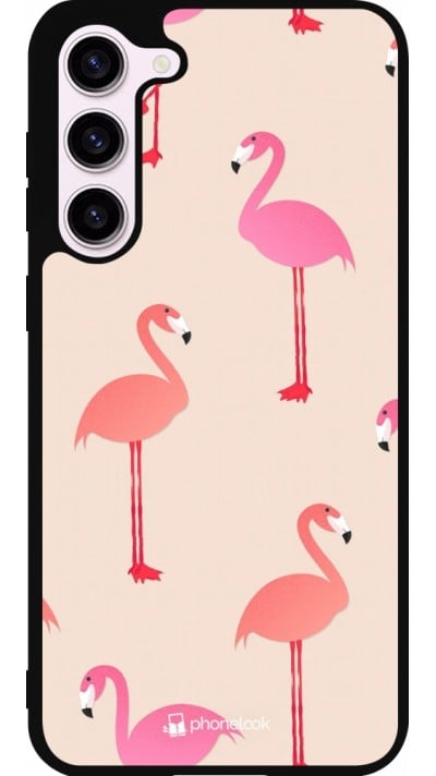 Samsung Galaxy S23+ Case Hülle - Silikon schwarz Pink Flamingos Pattern