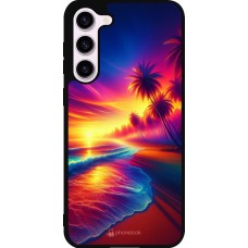 Coque Samsung Galaxy S23+ - Silicone rigide noir Plage coucher soleil flashy