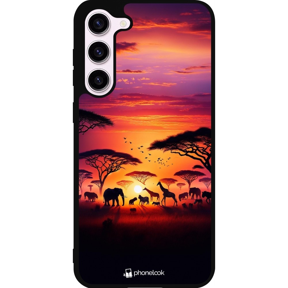 Samsung Galaxy S23+ Case Hülle - Silikon schwarz Safari Sonnenuntergang Wildtiere