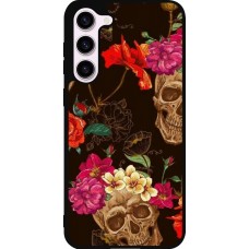 Samsung Galaxy S23+ Case Hülle - Silikon schwarz Skulls and flowers