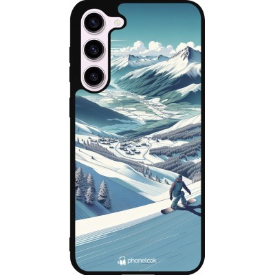 Coque Samsung Galaxy S23+ - Silicone rigide noir Snowboarder Montagne